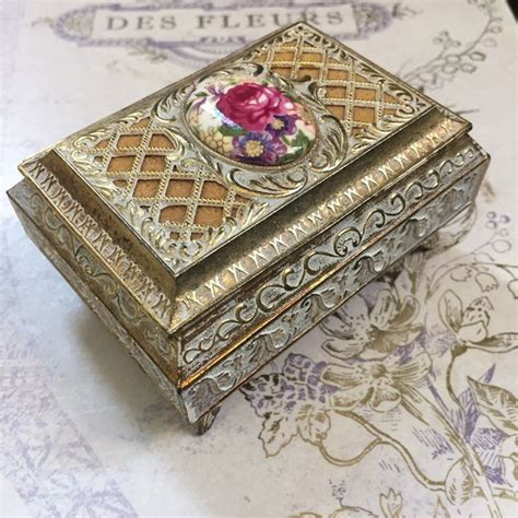 antique metal trinket box with lid ornate border|Trinket Box With Lid .